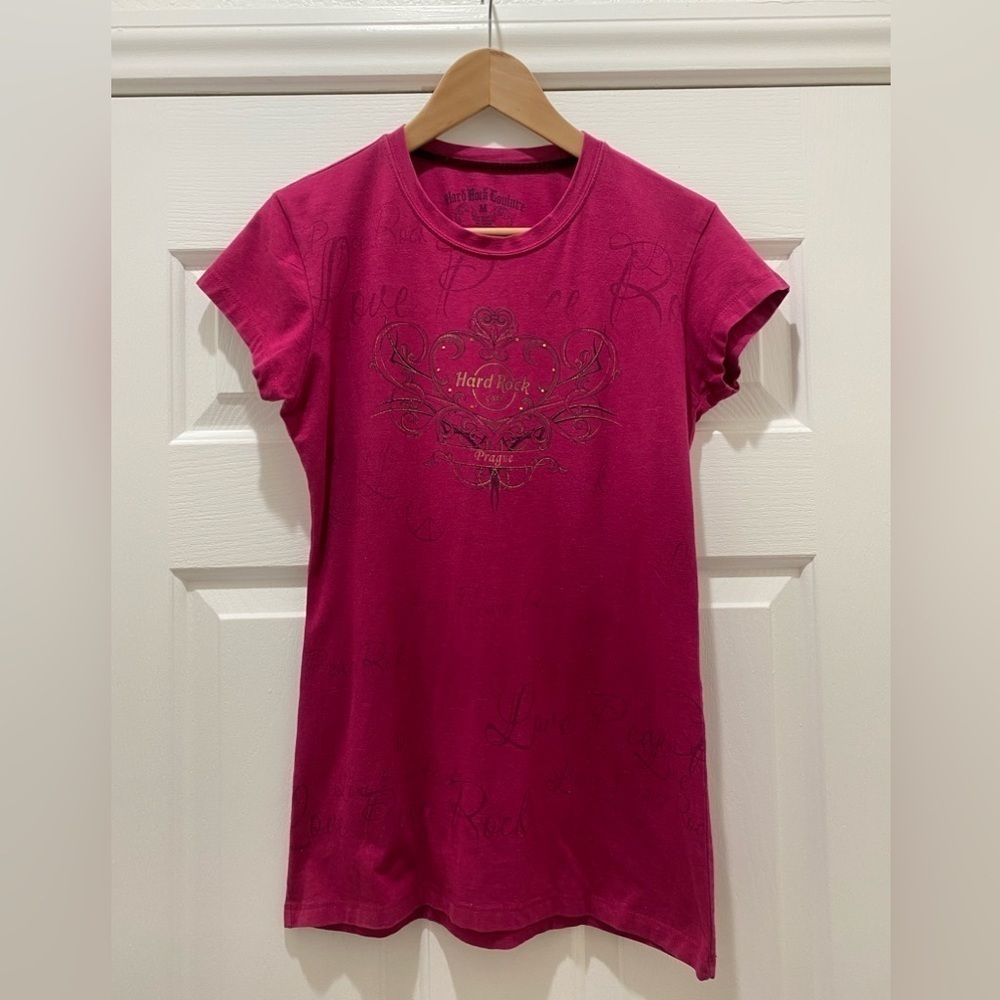 Hard Rock Cafe Prague Europe Pink T Shirt Music Musician Travel M